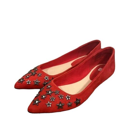 BP Womens Pointed Toe‎ Ballet Flats Slip On Metal Star Stud Accent Size 5.5M Red - Picture 1 of 9